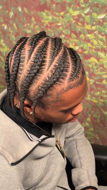 Straight cornrows with clean parting